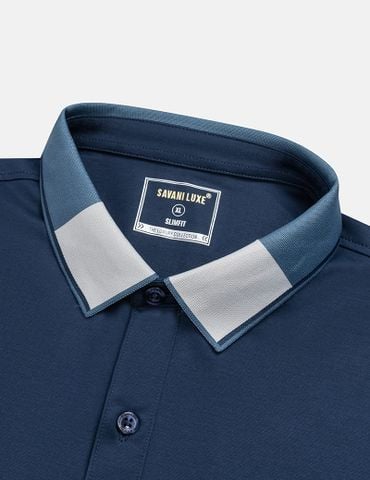 Áo polo ngắn tay nam dệt phối màu in logo trước ngực