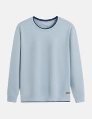 Áo nỉ cổ tròn nam đính mác dệt trên gấu