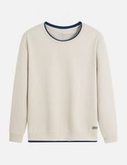 Áo nỉ cổ tròn nam đính mác dệt trên gấu