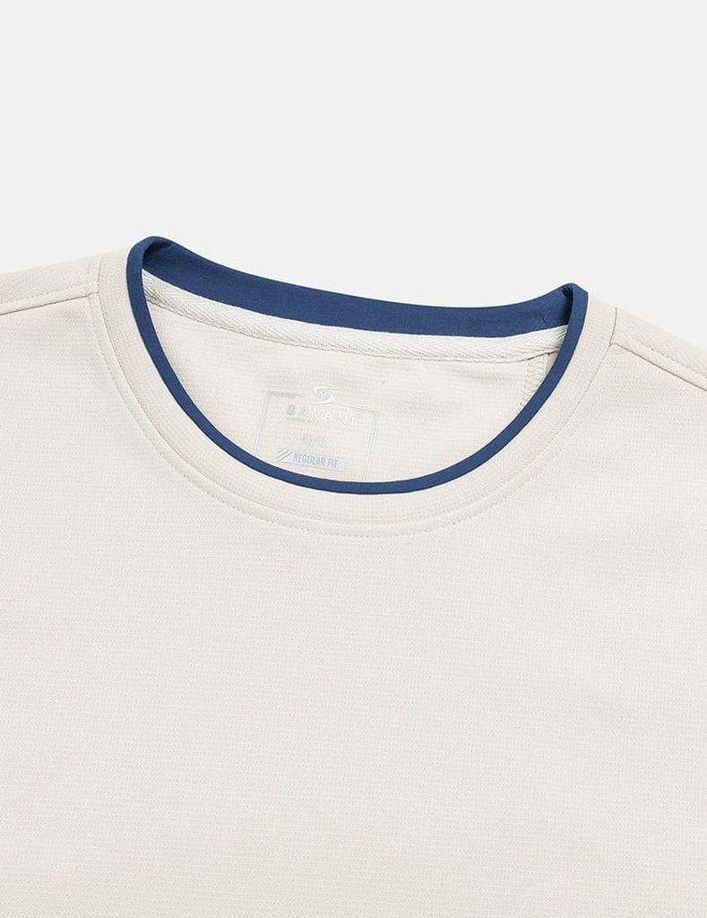 Áo nỉ cổ tròn nam đính mác dệt trên gấu