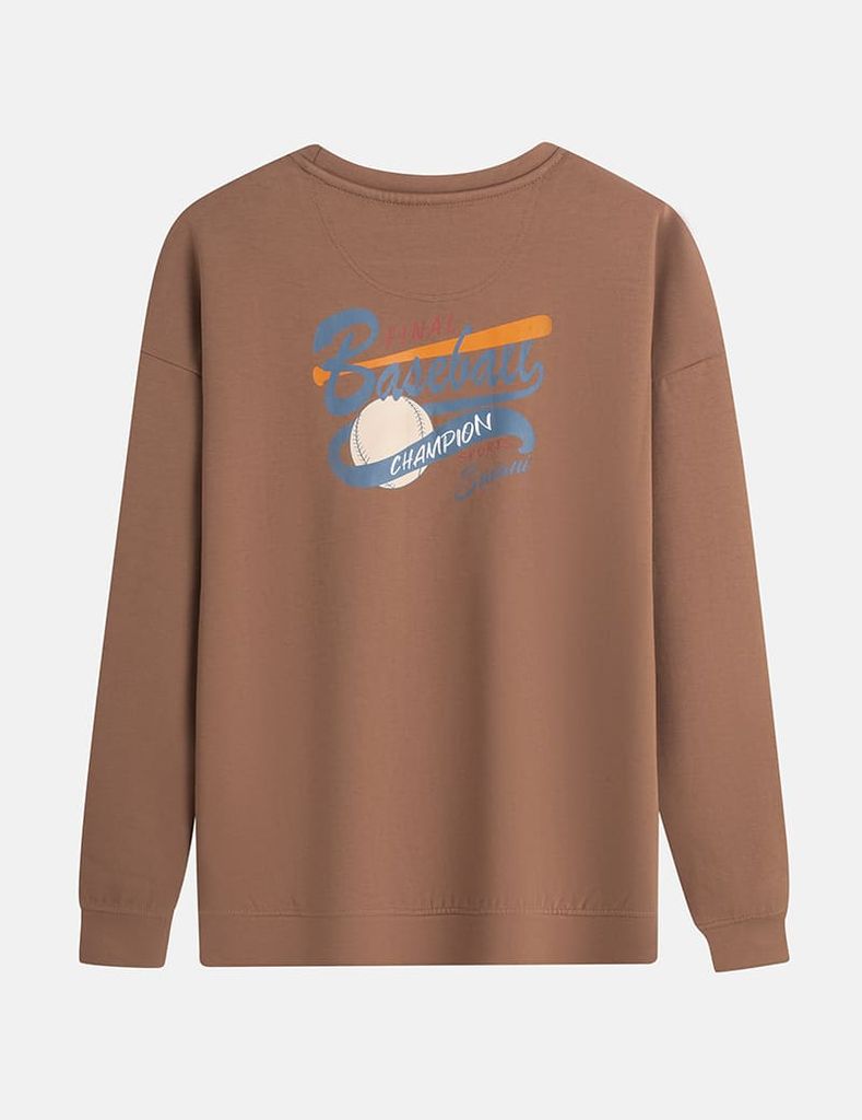 Áo nỉ cổ tròn nam hình in trước ngực dáng rộng