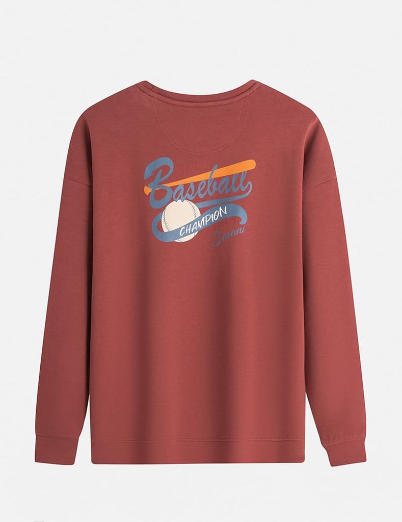 Áo nỉ cổ tròn nam hình in trước ngực dáng rộng