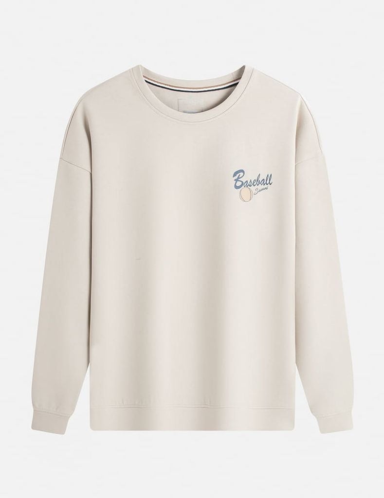 Áo nỉ cổ tròn nam hình in trước ngực dáng rộng