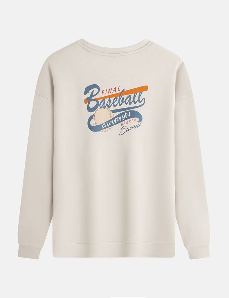 Áo nỉ cổ tròn nam hình in trước ngực dáng rộng