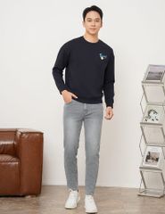 Áo nỉ cổ tròn nam hình in trước ngực dáng rộng