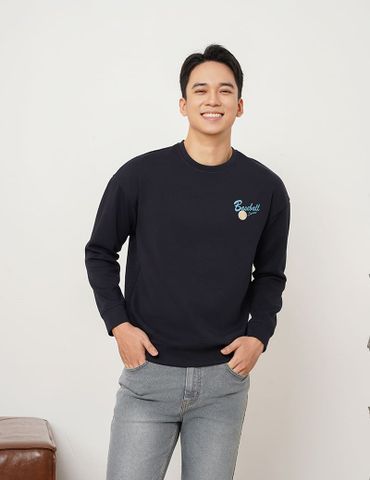 Áo nỉ cổ tròn nam hình in trước ngực dáng rộng