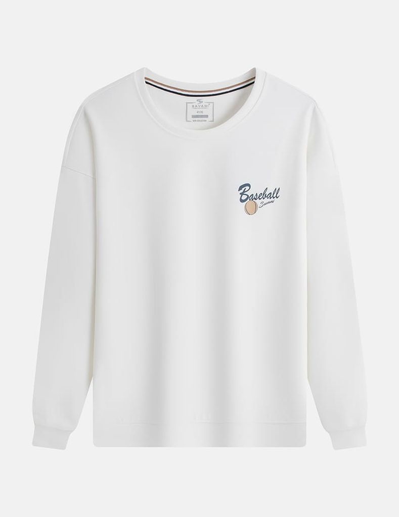 Áo nỉ cổ tròn nam hình in trước ngực dáng rộng