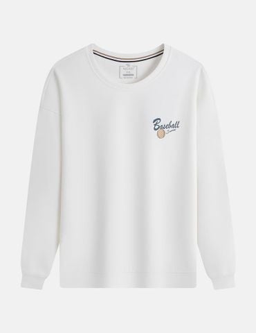 Áo nỉ cổ tròn nam hình in trước ngực dáng rộng