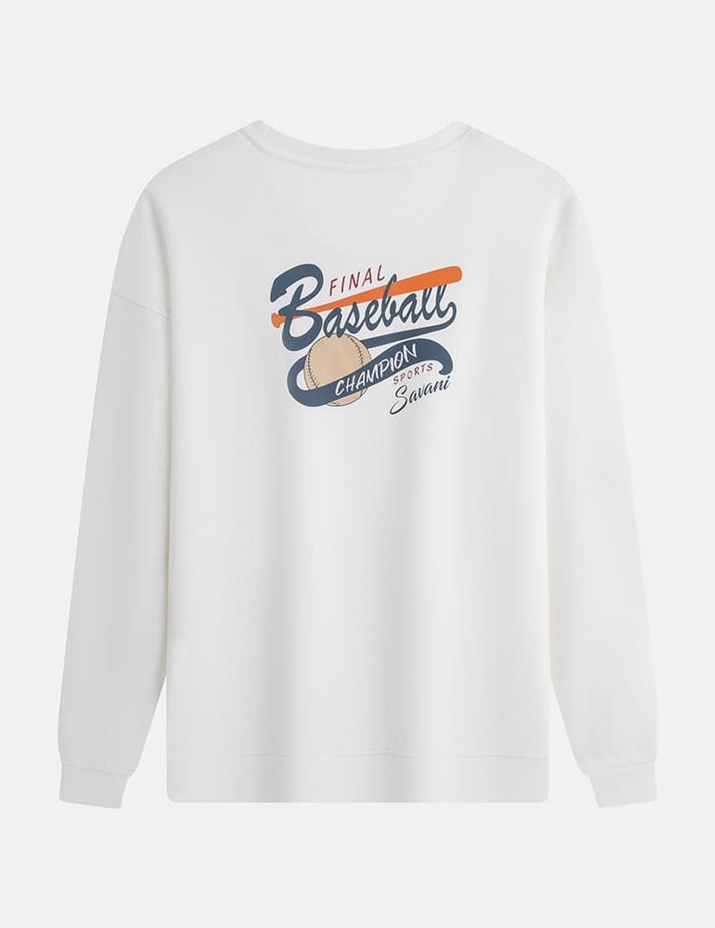 Áo nỉ cổ tròn nam hình in trước ngực dáng rộng