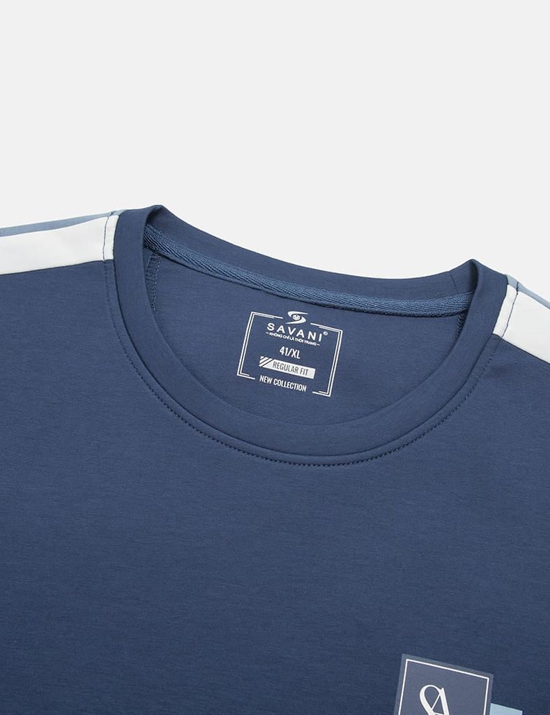 Áo nỉ cổ tròn nam phối dọc 2 bên tay in logo trước ngực