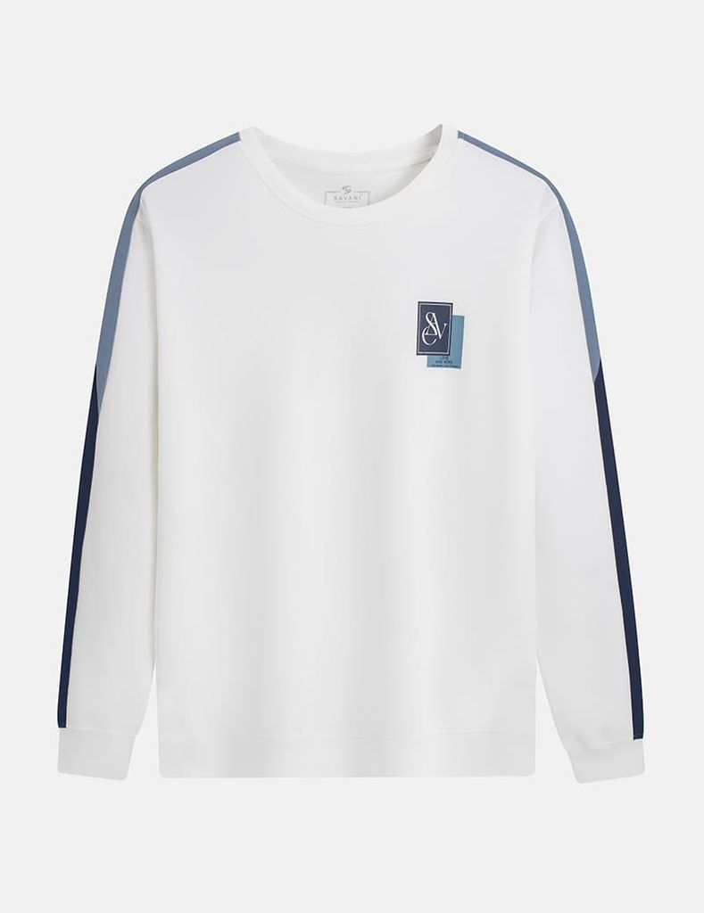 Áo nỉ cổ tròn nam phối dọc 2 bên tay in logo trước ngực