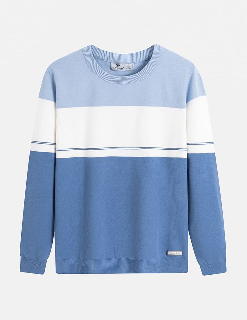 Áo len cổ tròn nam phối màu