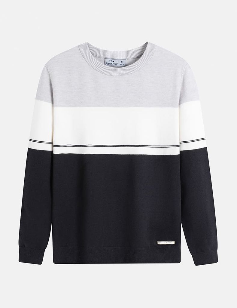 Áo len cổ tròn nam phối màu