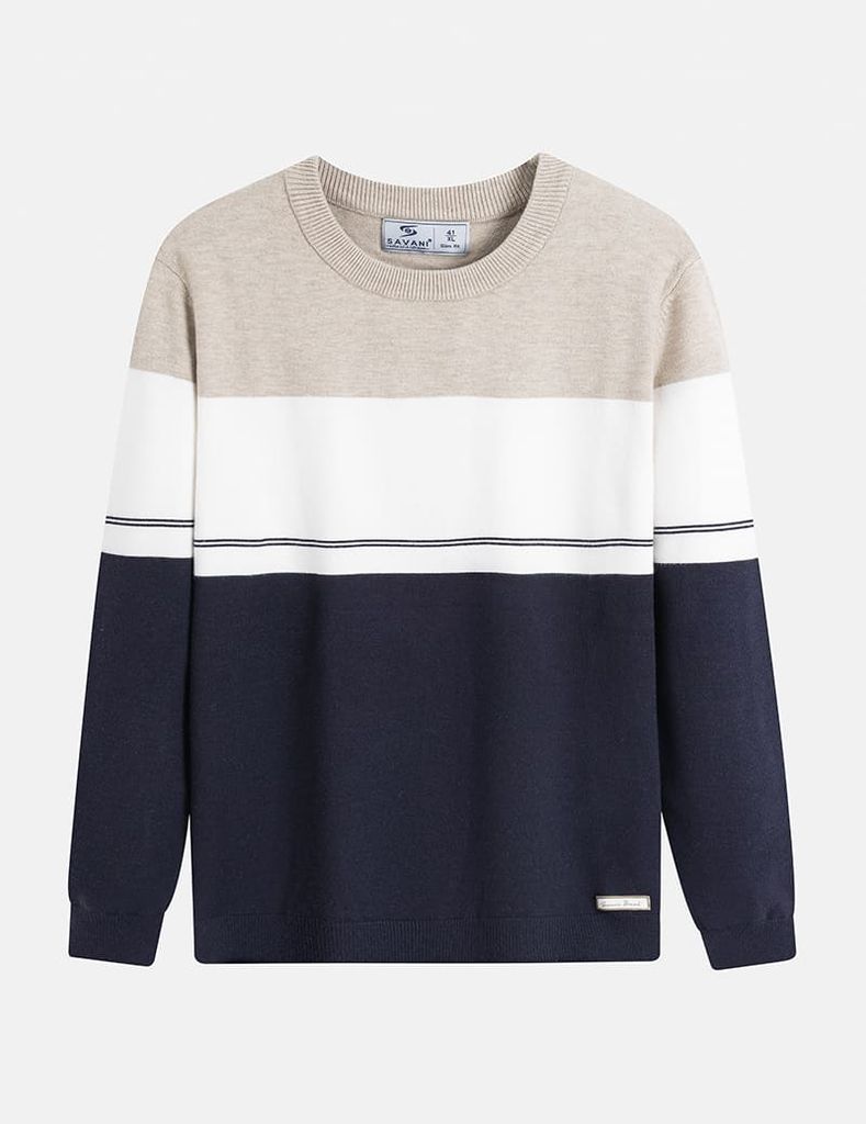 Áo len cổ tròn nam phối màu