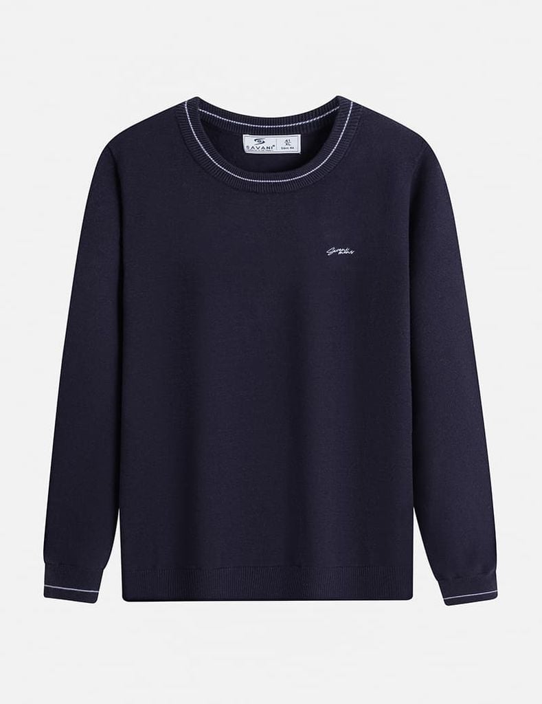 Áo len cổ tròn nam line cổ tay áo