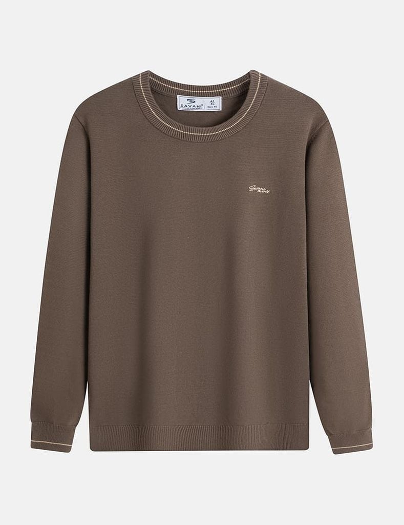 Áo len cổ tròn nam line cổ tay áo