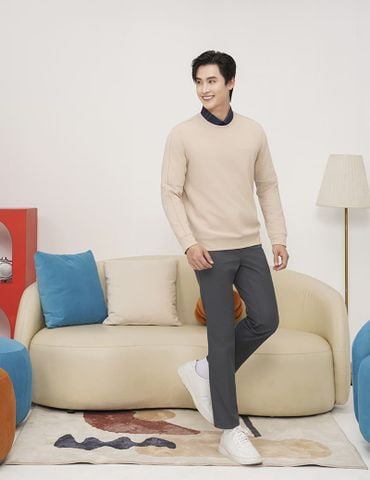 Áo nỉ cổ tròn nam in hai tay