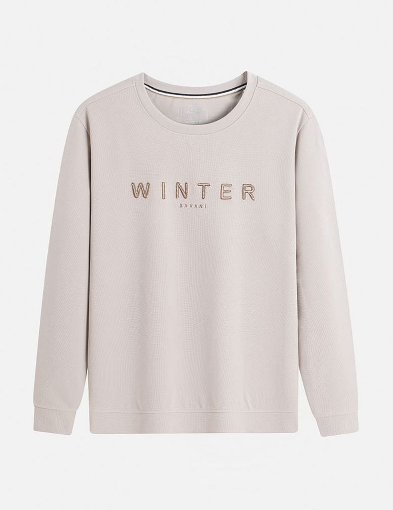 Áo nỉ cổ tròn nam hình thêu trước ngực