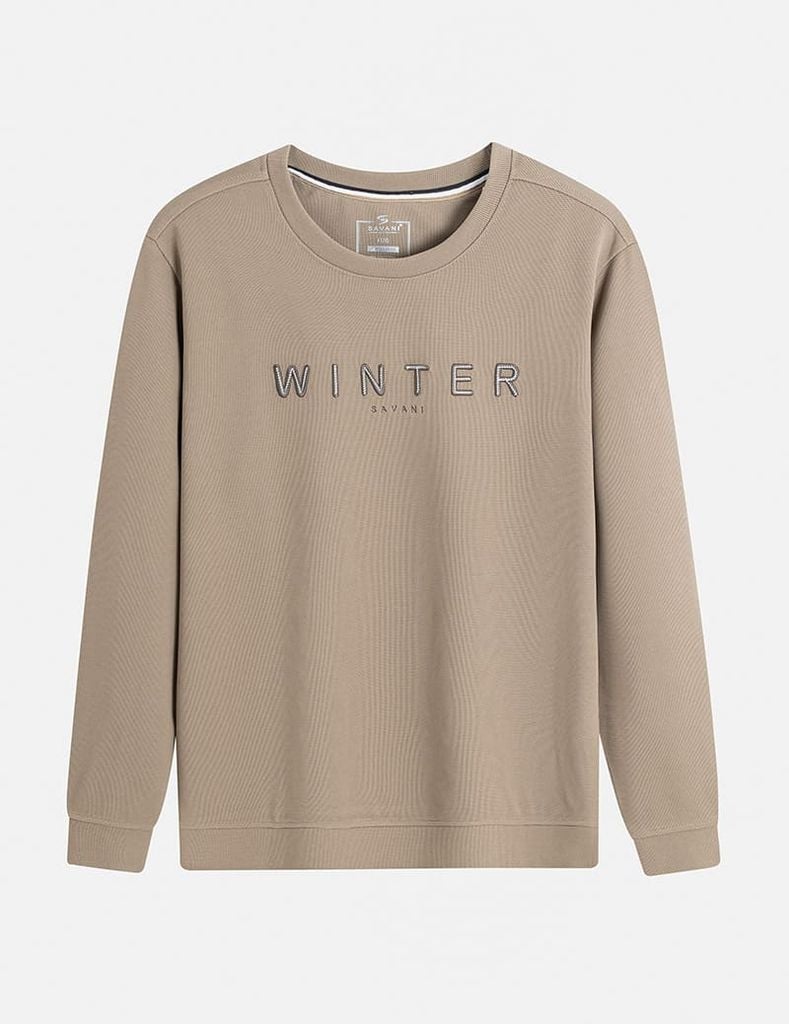 Áo nỉ cổ tròn nam hình thêu trước ngực