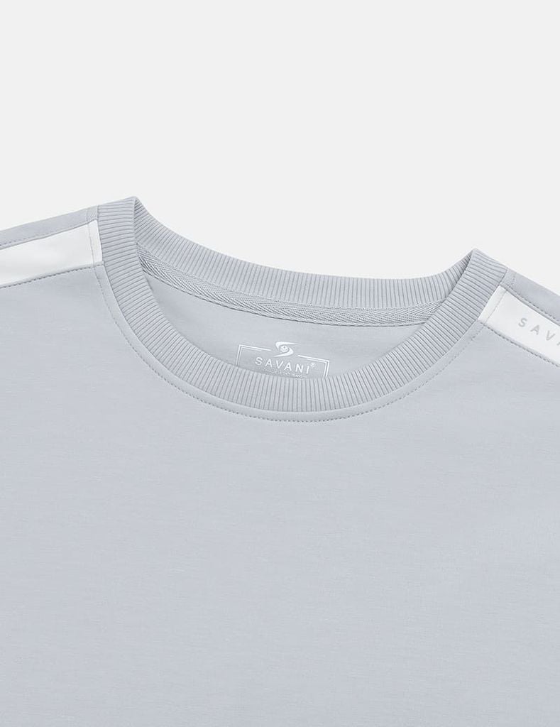 Áo nỉ cổ tròn nam phối vai khác màu