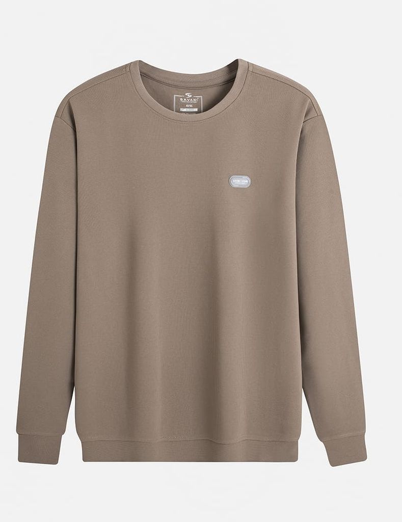 Áo nỉ nam cổ tròn mác cao su ngực