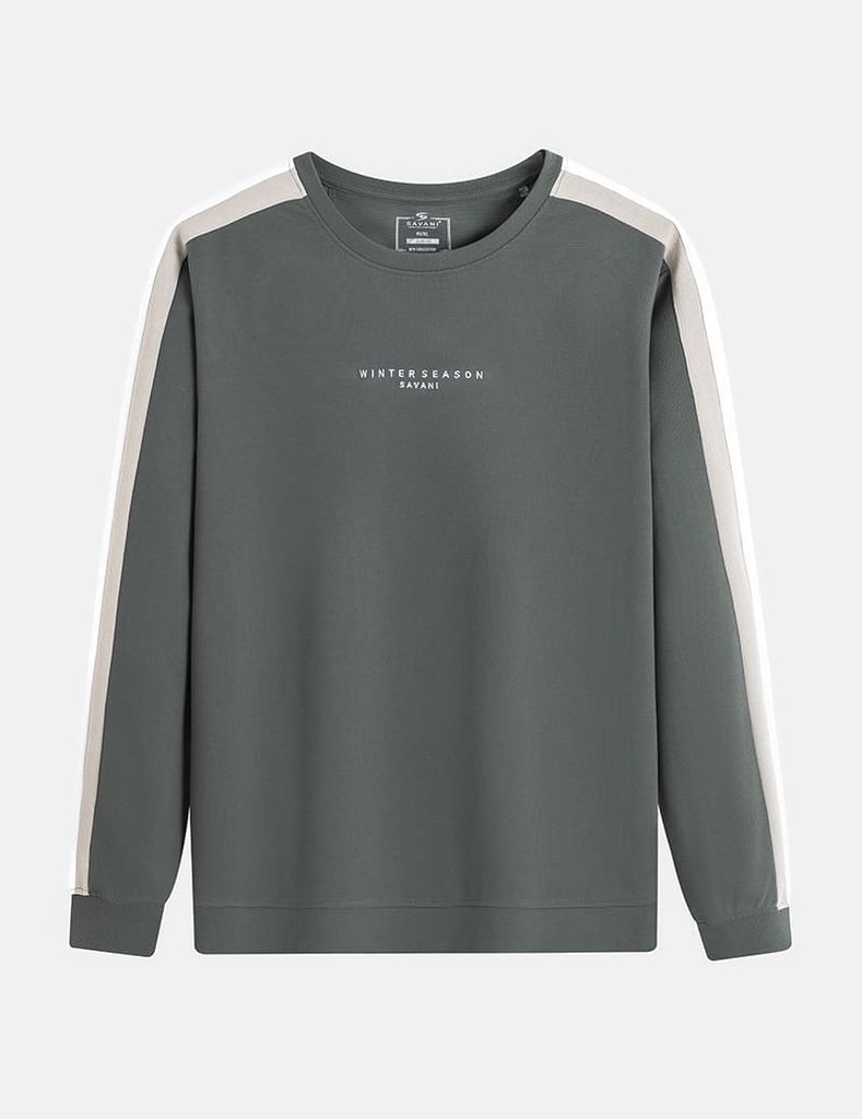 Áo nỉ cổ tròn nam vai phối màu