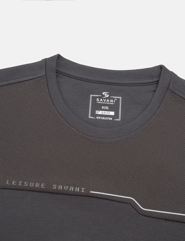 Áo nỉ cổ tròn nam phối thân trên hình in ngang ngực