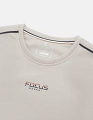 Áo nỉ cổ tròn nam phối lé 2 vai hình in trước ngực