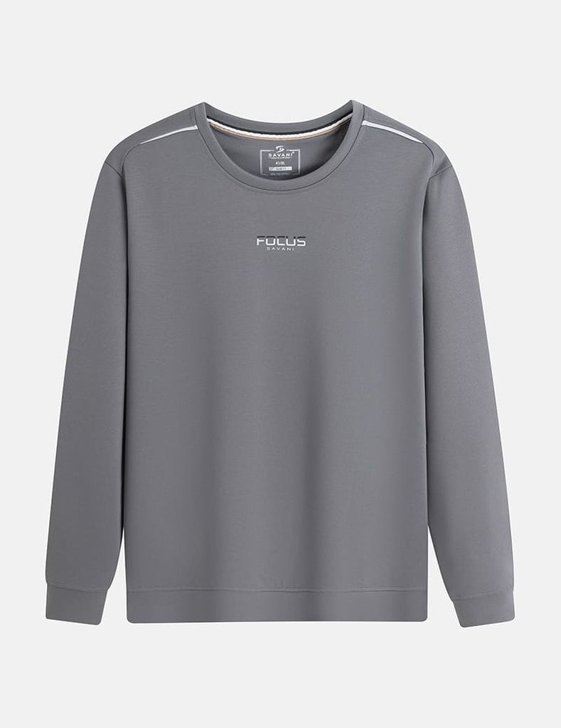 Áo nỉ cổ tròn nam phối lé 2 vai hình in trước ngực