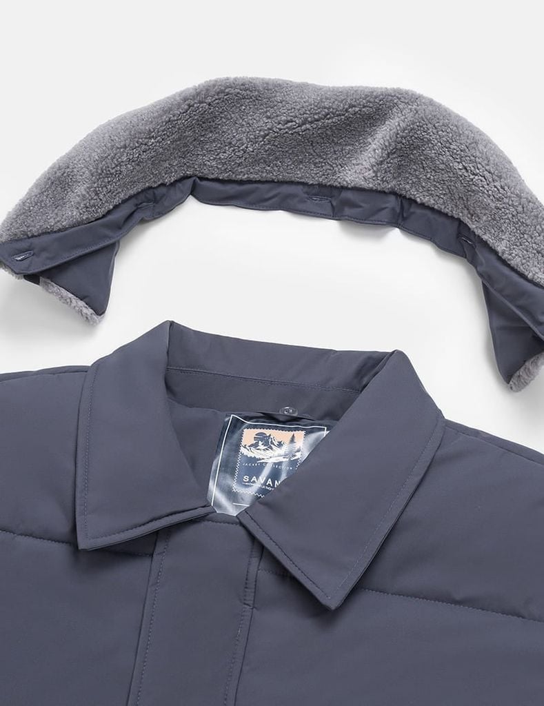 Áo chần bông nam cổ bẻ lông tháo rời