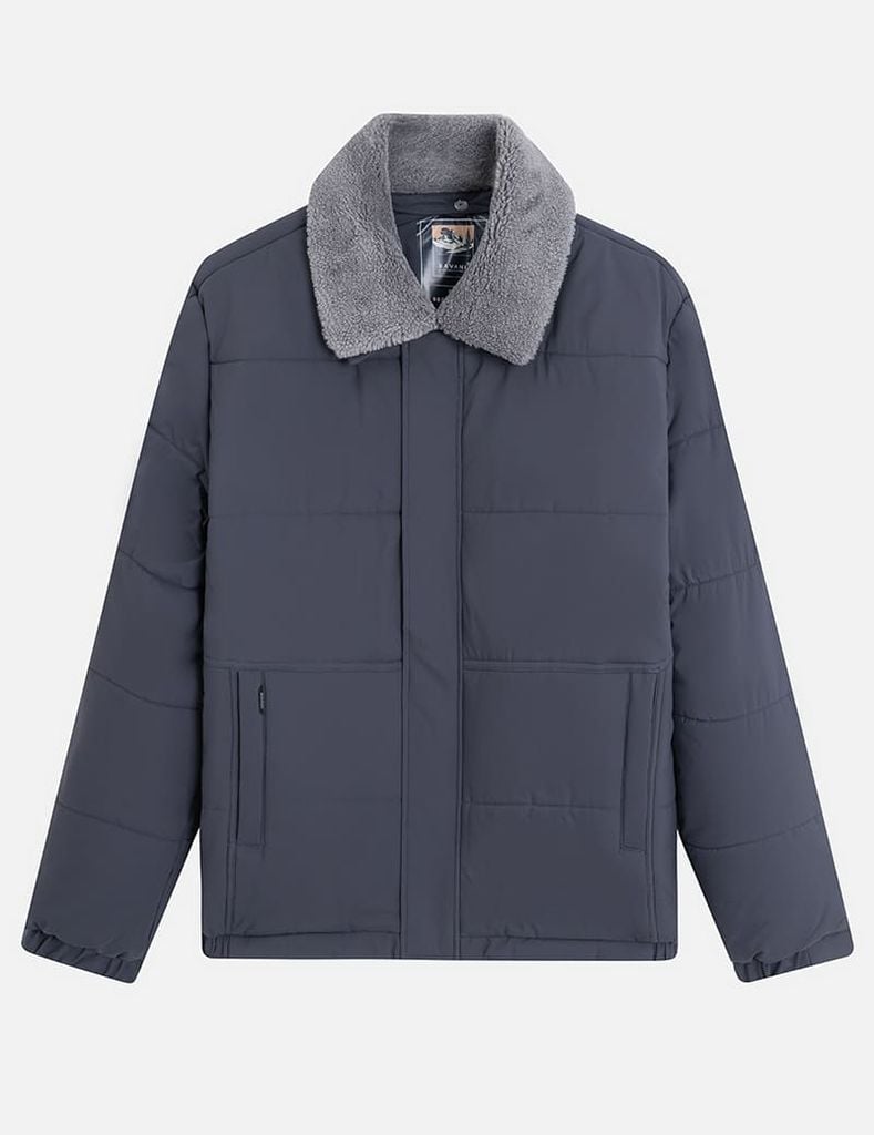 Áo chần bông nam cổ bẻ lông tháo rời