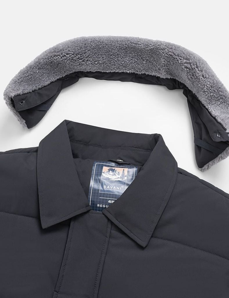 Áo chần bông nam cổ bẻ lông tháo rời