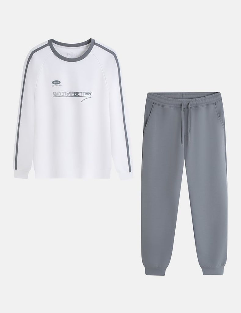 Bộ nỉ cổ tròn nam phối dọc 2 tay hình in trước ngực