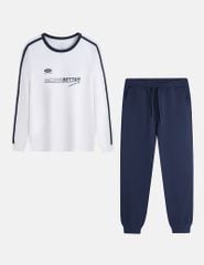 Bộ nỉ cổ tròn nam phối dọc 2 tay hình in trước ngực