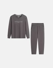 Bộ nỉ cổ tròn nam hình in trước ngực