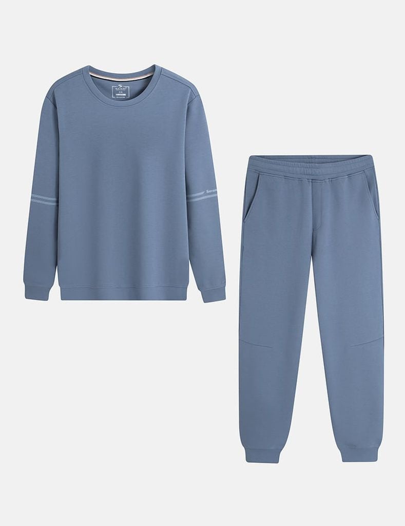 Bộ nỉ cổ tròn nam in 2 tay