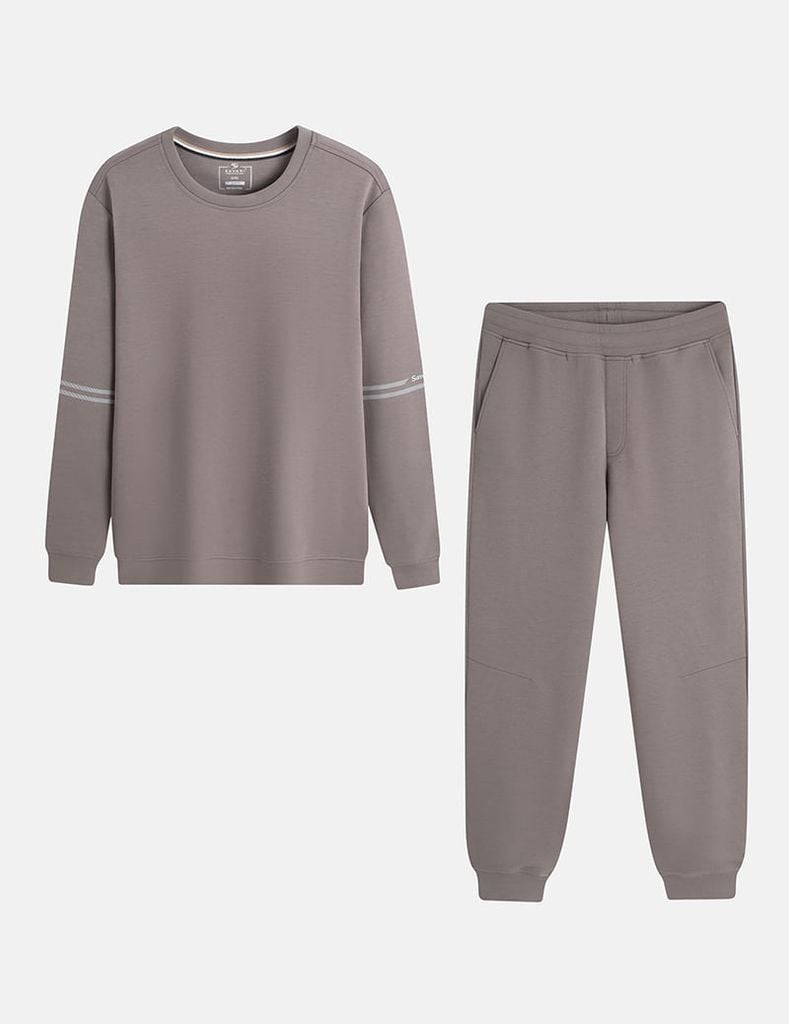 Bộ nỉ cổ tròn nam in 2 tay