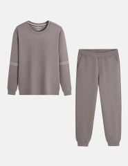 Bộ nỉ cổ tròn nam in 2 tay