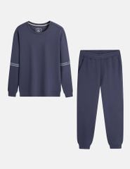 Bộ nỉ cổ tròn nam in 2 tay