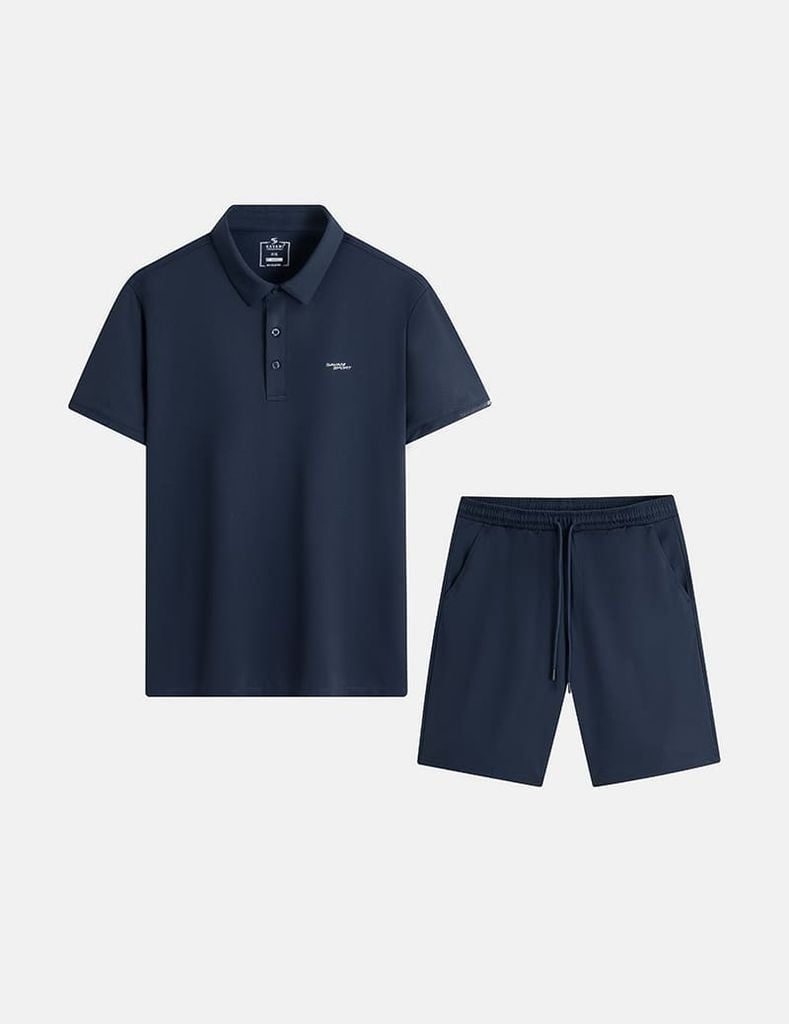 Bộ hè nam cổ bẻ hình in trước ngực