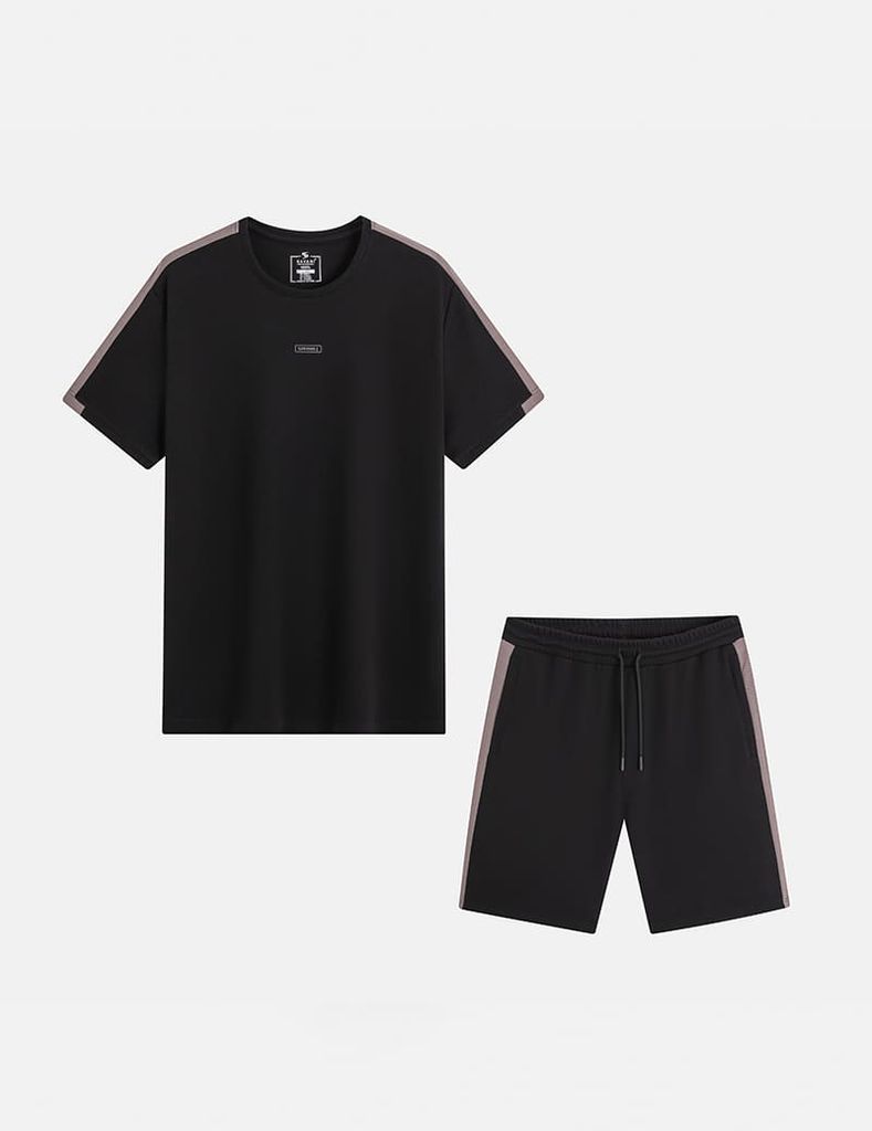 Bộ đồ hè nam phối dọc tay vai hình in trước ngực