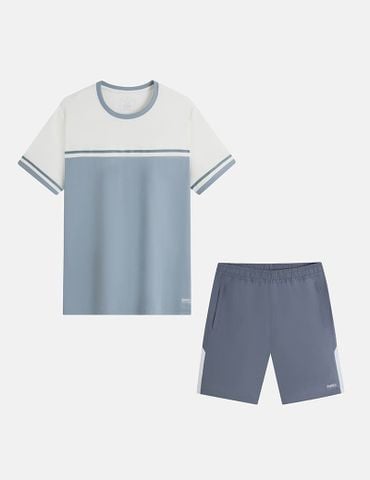 Bộ đồ hè cổ tròn nam tay phối thân trước, quần phối hai bên chân