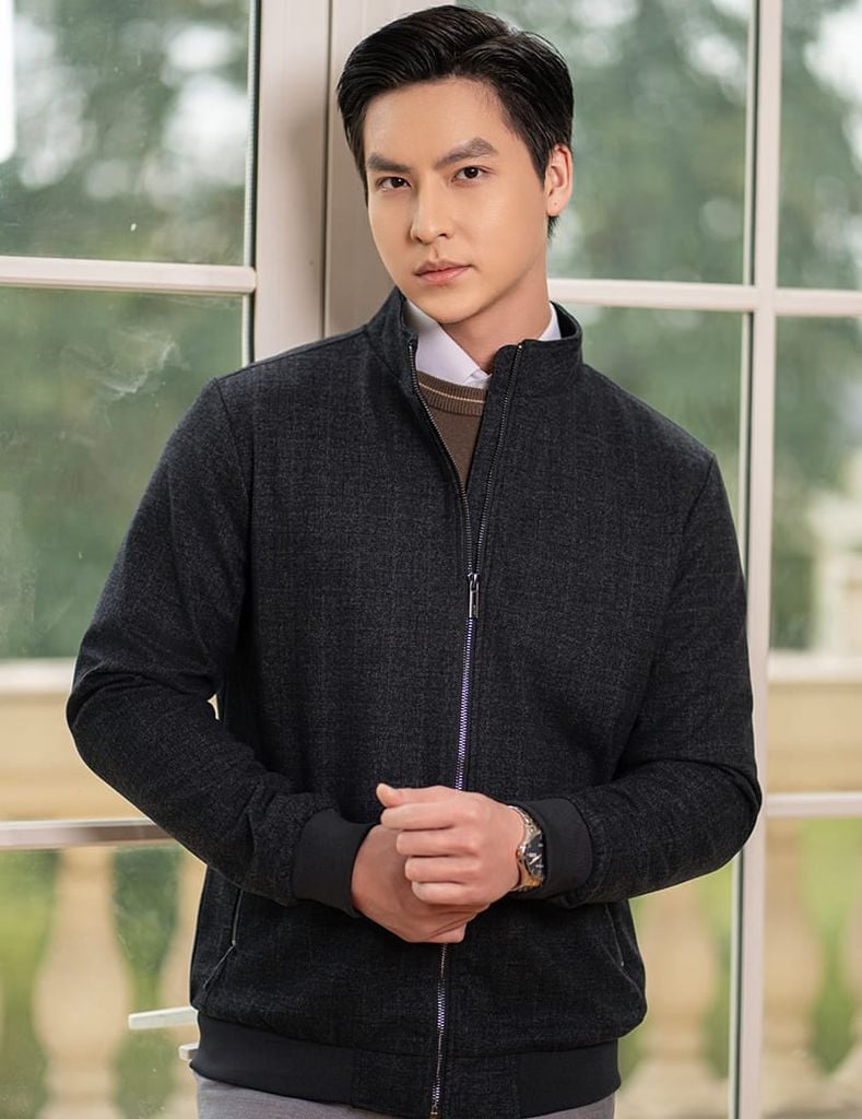 Áo khoác dạ nam cổ đứng mác da sau lưng