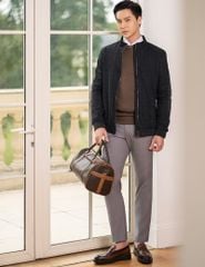 Áo khoác dạ nam cổ đứng mác da sau lưng