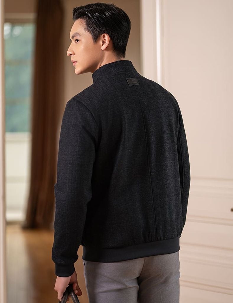 Áo khoác dạ nam cổ đứng mác da sau lưng