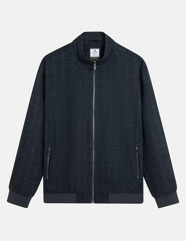 Áo khoác dạ nam cổ đứng mác da sau lưng