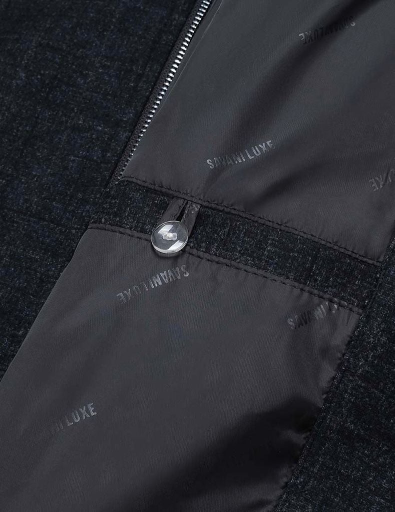 Áo khoác dạ nam cổ đứng mác da sau lưng