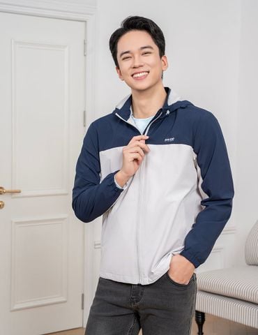 Áo gió có mũ gia đình nam phối vải ngực in