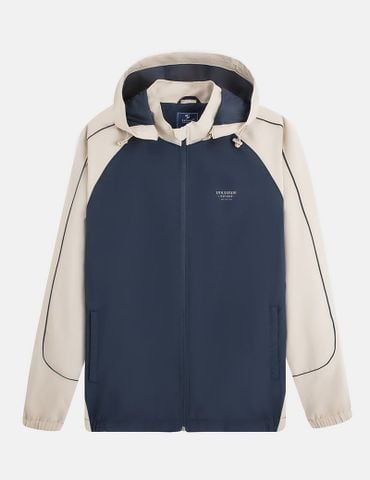 Áo gió có mũ nam phối tay thân in logo trước ngực