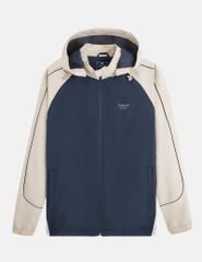 Áo gió có mũ nam phối tay thân in logo trước ngực